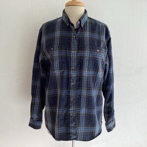 Vintage L.L. Bean Blue and Brown Wool Plaid Button Down Patch Pockets Shirt L
